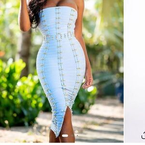 Fashion Nova Strapless Sky Blue Dress